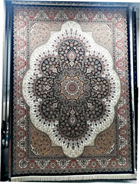 فرش 9 متری 1000 شانه نقشه سلطنتی کد 3002 زمینه سرمه ای