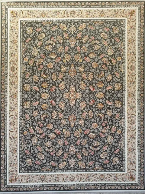 فرش 1200 شانه برجسته نقشه گل سرخ زمینه ذغالی