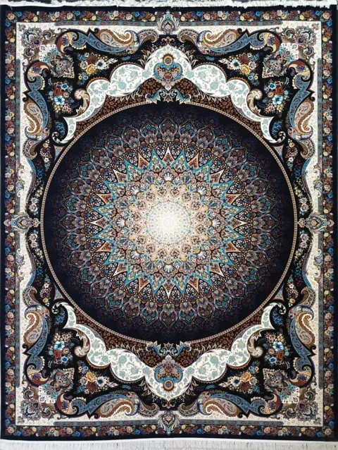 فرش 1000 شانه نقشه گنبد مینا زمینه سرمه ای 10 رنگ