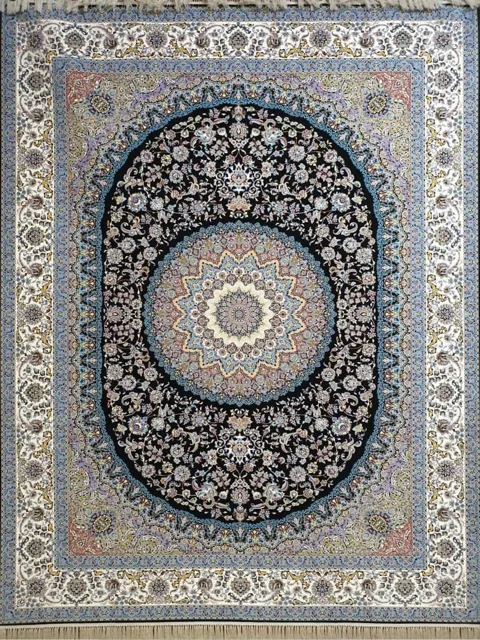فرش 1200 شانه نقشه نائین زمینه سرمه ای