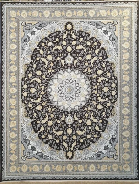 فرش 1200 شانه برجسته نقشه اصفهان زمینه ذغالی
