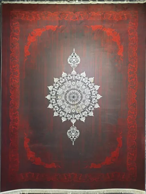 فرش 1200 شانه برجسته وینتیج نقشه نگین زمینه ذغالی