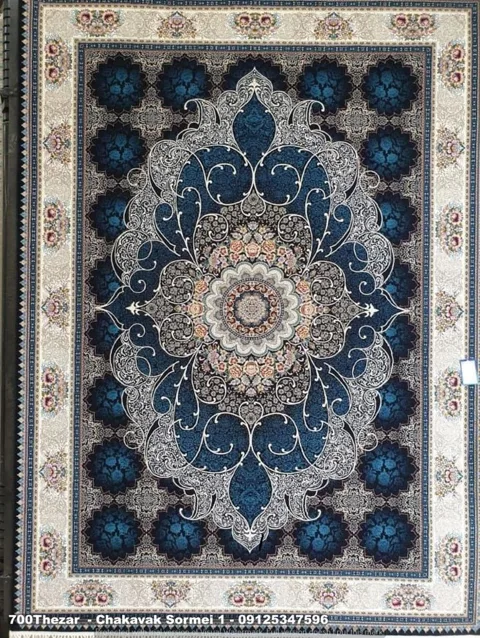 فرش 700 شانه نقشه چکاوک زمینه سرمه ای بافت ممتاز