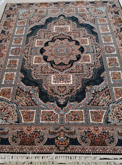 فرش 700 شانه نقشه حوض نقره زمینه سرمه ای بافت ممتاز (کپی)