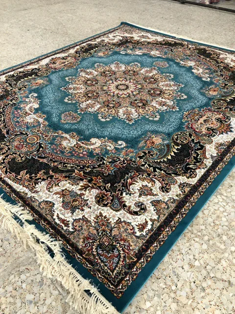 فرش 700 شانه نقشه برکه زمینه آبی - پلی استر