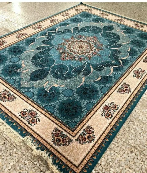 فرش 700 شانه نقشه چکاوک زمینه آبی - پلی استر