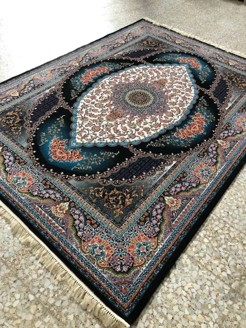 فرش 700 شانه نقشه المیرا زمینه سرمه ای - پلی استر - پلی استر