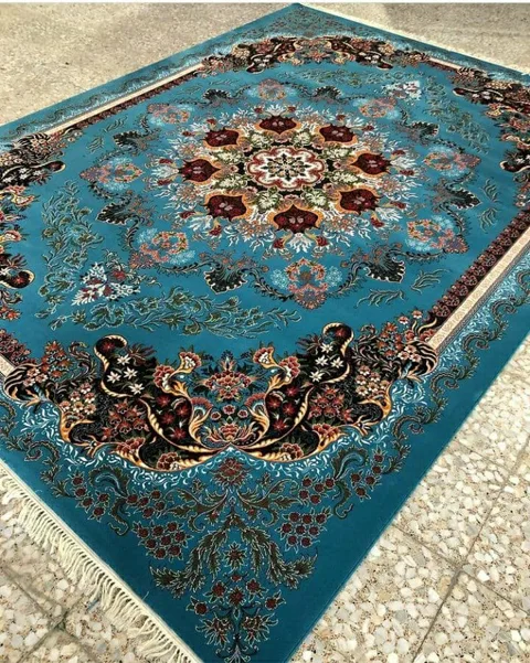 فرش 700 شانه نقشه گیسو زمینه آبی - پلی استر