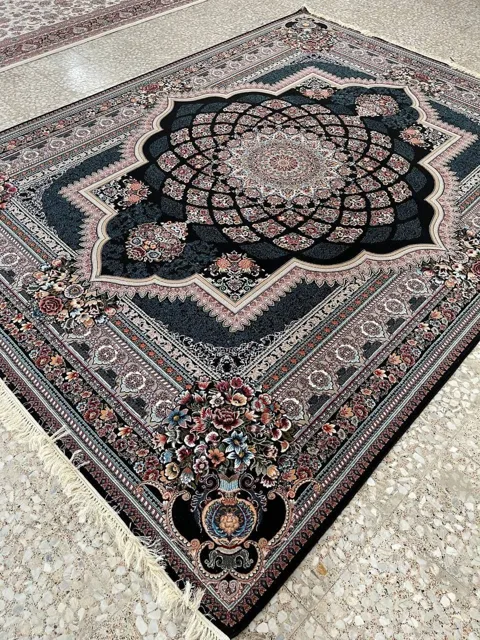 فرش 700 شانه نقشه لوکس زمینه سرمه ای - پلی استر