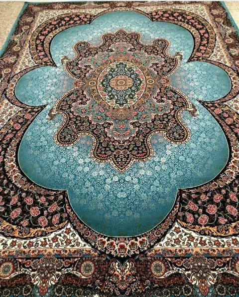 فرش 700 شانه نقشه مهبد زمینه آبی - پلی استر