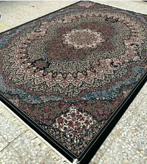 فرش 700 شانه نقشه محیا زمینه سرمه ای - پلی استر