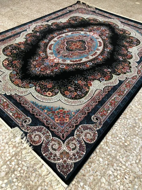 فرش 700 شانه نقشه روناک زمینه سرمه ای - پلی استر