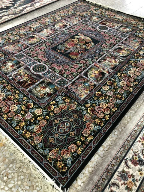 فرش 700 شانه نقشه باغ ارم زمینه سرمه ای