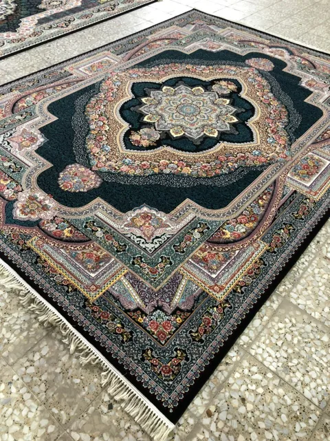 فرش 700 شانه نقشه باغ معلق زمینه سرمه ای