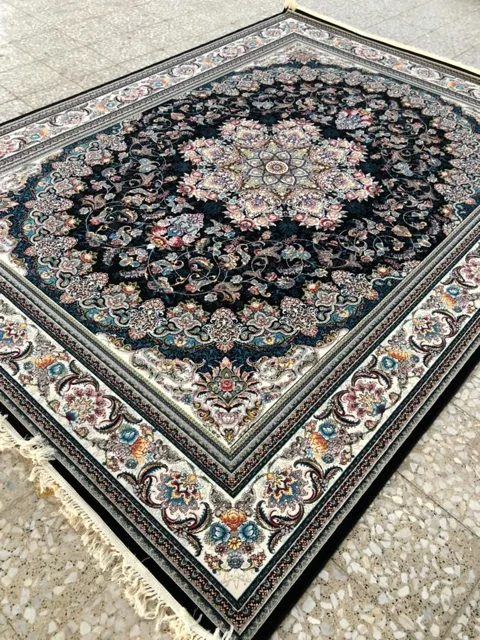 فرش 700 شانه نقشه میخک زمینه سرمه ای