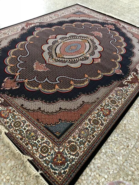 فرش 700 شانه نقشه موج ماهی زمینه سرمه ای