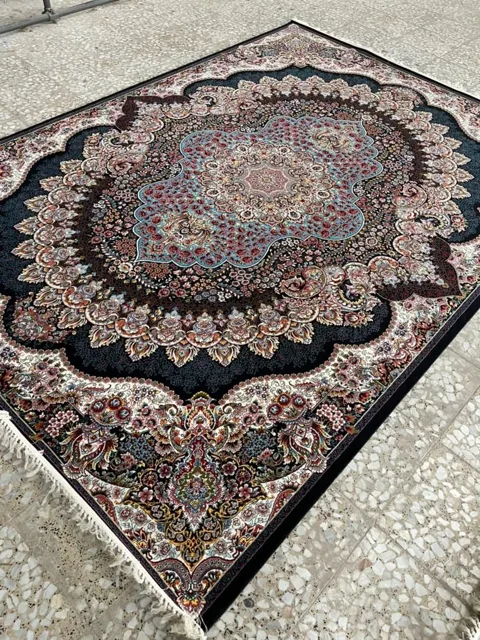 فرش 700 شانه نقشه ارکیده زمینه سرمه ای