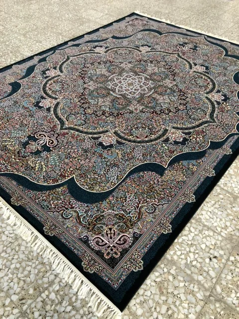 فرش 700 شانه نقشه کرمان سیاوش زمینه سرمه ای