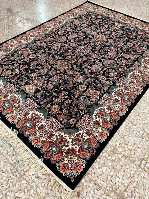 فرش 700 شانه نقشه افشان می گل زمینه سرمه ای - پلی استر