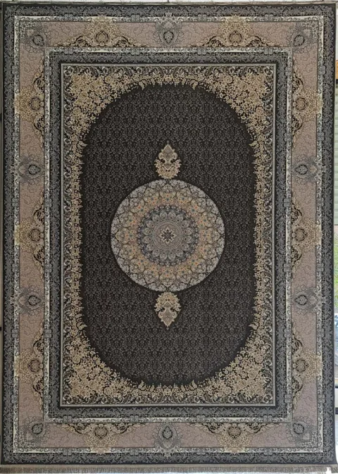 فرش 1200 شانه برجسته نقشه تاج گل زمینه دودی