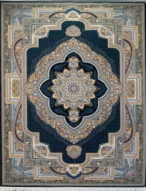 فرش 700 شانه نقشه باغ معلق زمینه سرمه ای