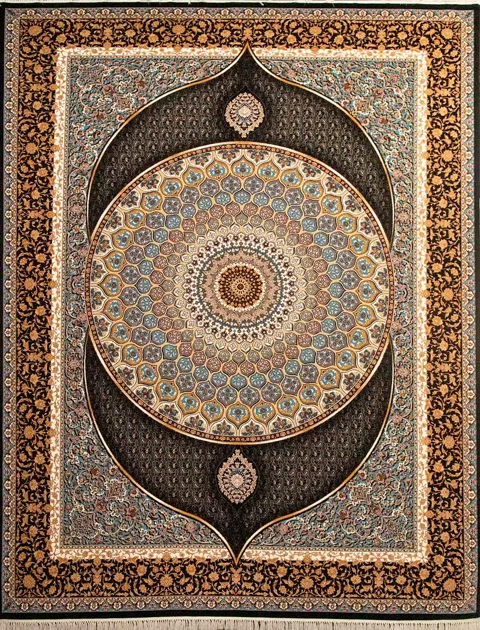 فرش 700 شانه نقشه گنبدی زمینه سرمه ای