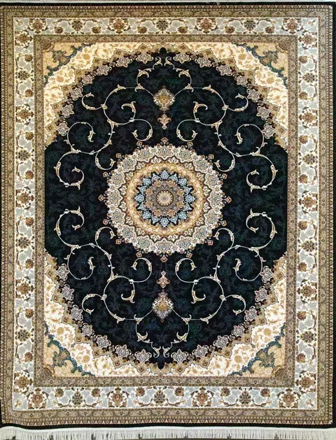فرش 700 شانه نقشه شاه نشین زمینه سرمه ای