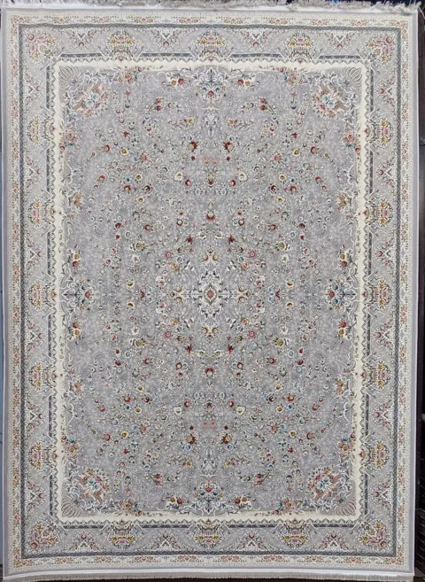 فرش 1200 شانه برجسته نقشه افشان الناز زمینه نقره ای