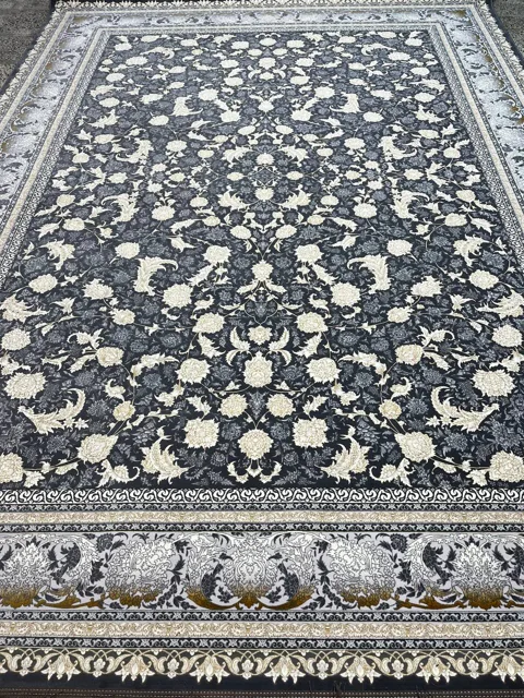 فرش 1200 شانه برجسته نقشه افشان جاودان زمینه ذغالی