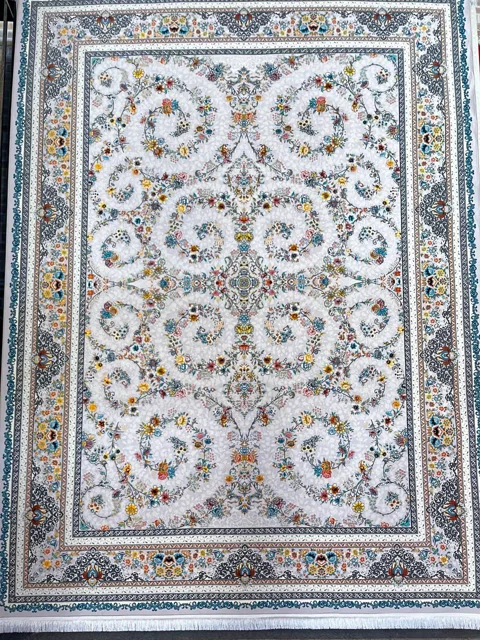 فرش 1200 شانه برجسته نقشه افشان تینا زمینه نقره ای