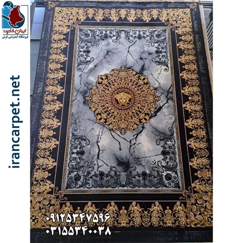 فرش 1200 شانه نقشه ورساچه طوسی سرمه ای طرح سرامیکی