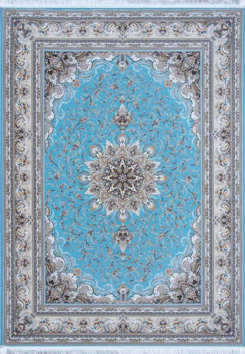 فرش 1500 شانه نقشه راما زمینه آبی الماسی