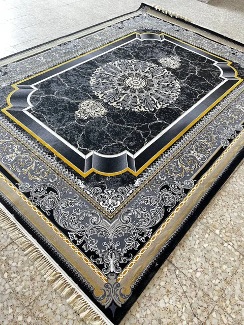 فرش 700 شانه نقشه موج کویر زمینه سرمه ای – پلی استر
