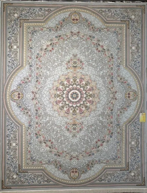فرش 1500 شانه برجسته نقشه گیشا زمینه نقره ای