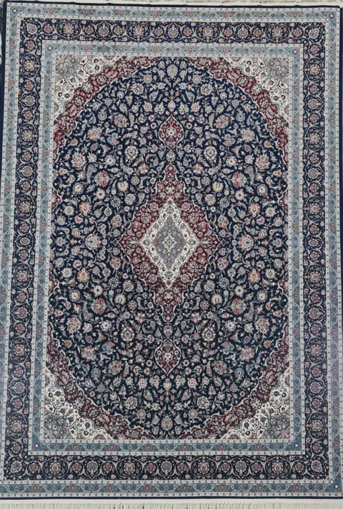 فرش 1200 شانه برجسته نقشه کاشان زمینه سرمه ای