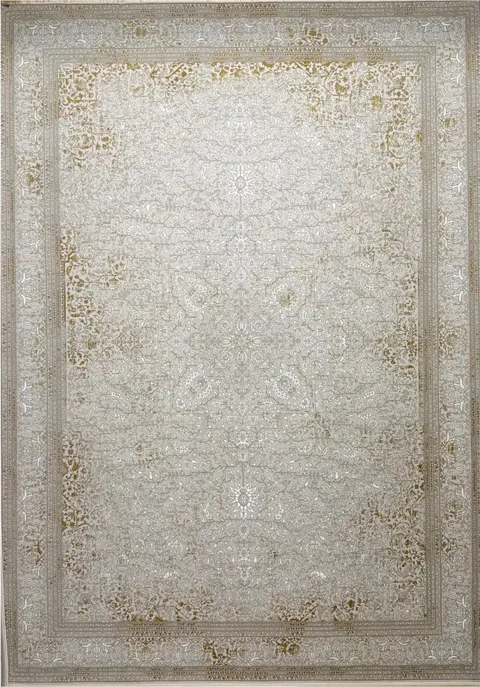 فرش ۱۲۰۰ شانه نقشه وینتیج لاوین زمینه طلایی نقره ای