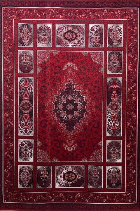 فرش ۱۲۰۰ شانه نقشه نورا زمینه لاکی نقره ای