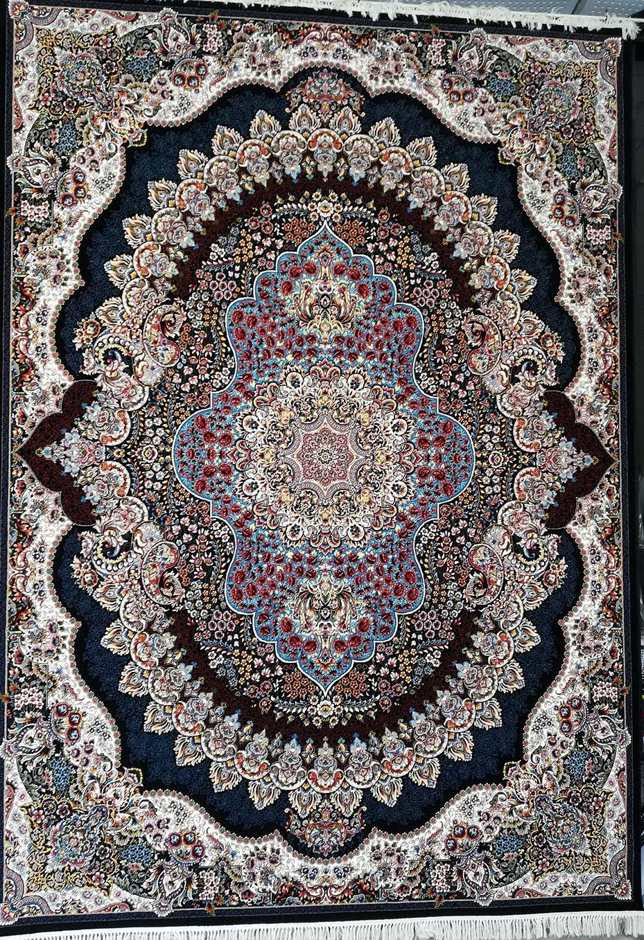 فرش ارکیده 700 شانه زمینه سرمه ای - آکریلیک