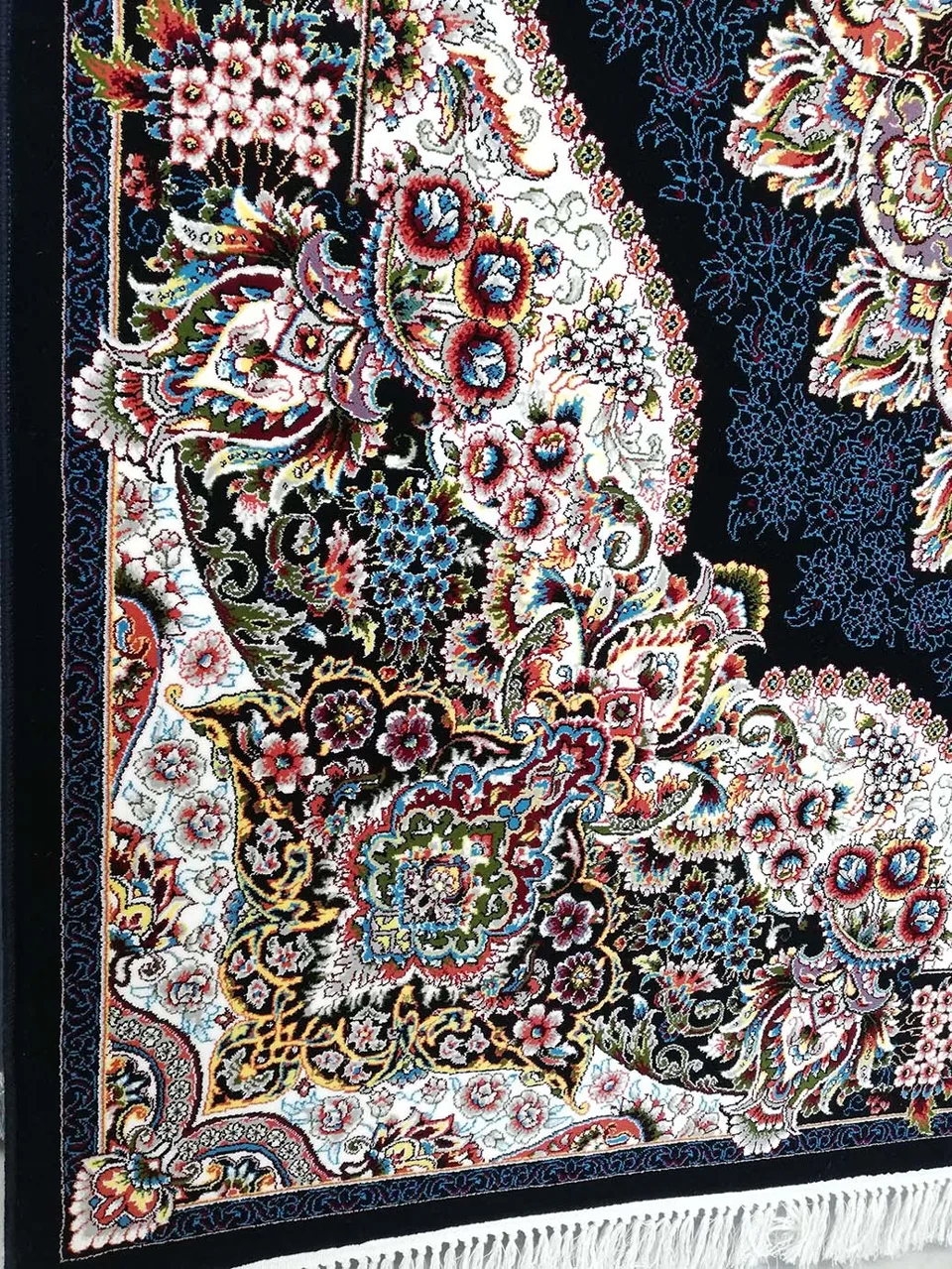 فرش ارکیده 700 شانه زمینه سرمه ای - آکریلیک
