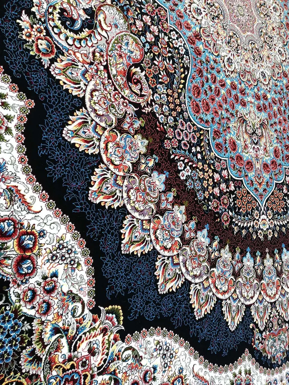 فرش ارکیده 700 شانه زمینه سرمه ای - آکریلیک