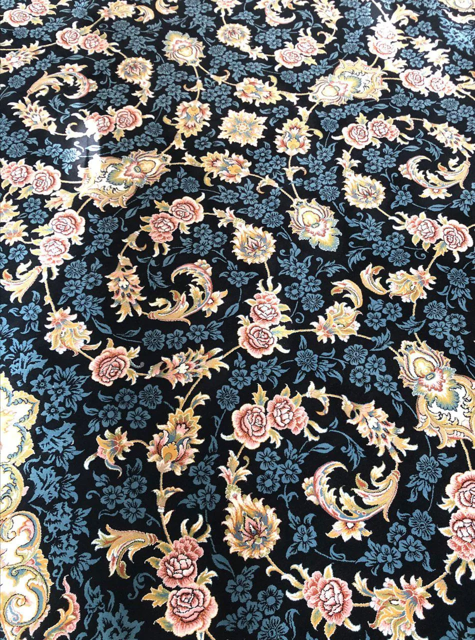 فرش 700 شانه گل برجسته نقشه افشان رژین سرمه ای