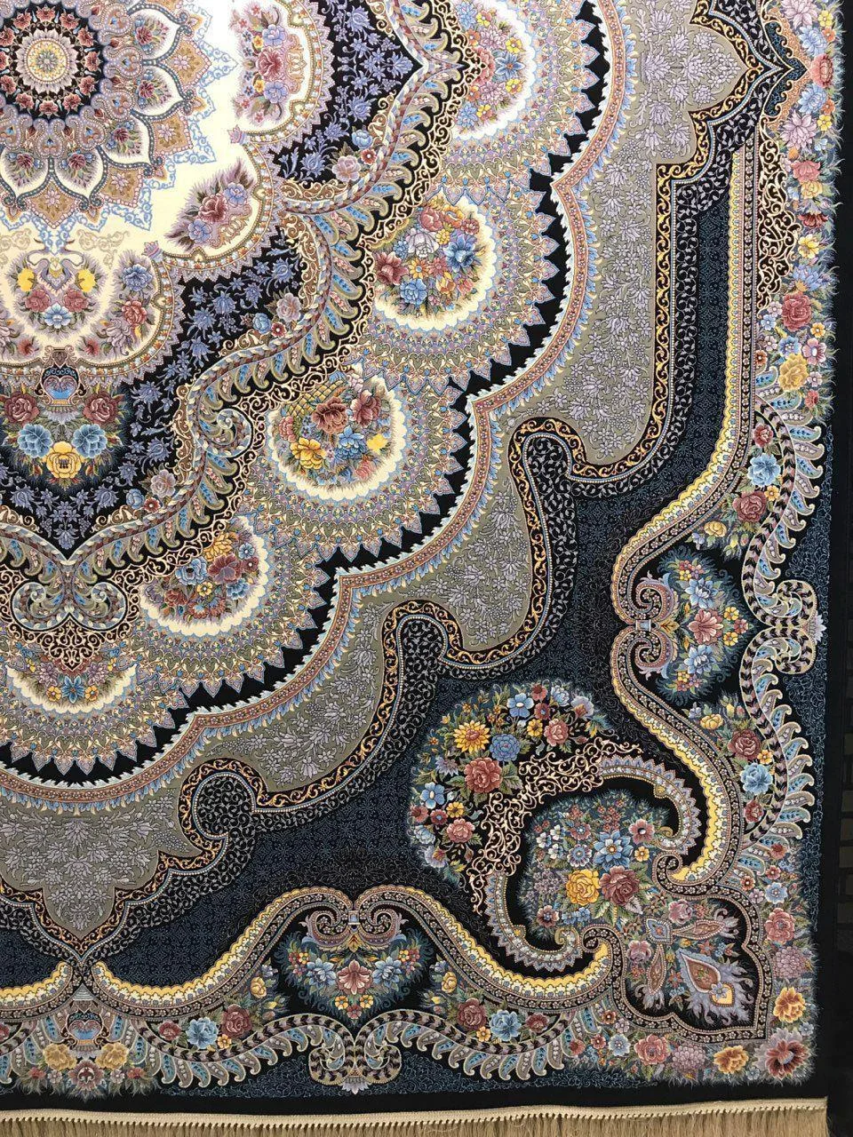 فرش 1200 شانه نقشه باغ ملک زمینه سرمه ای