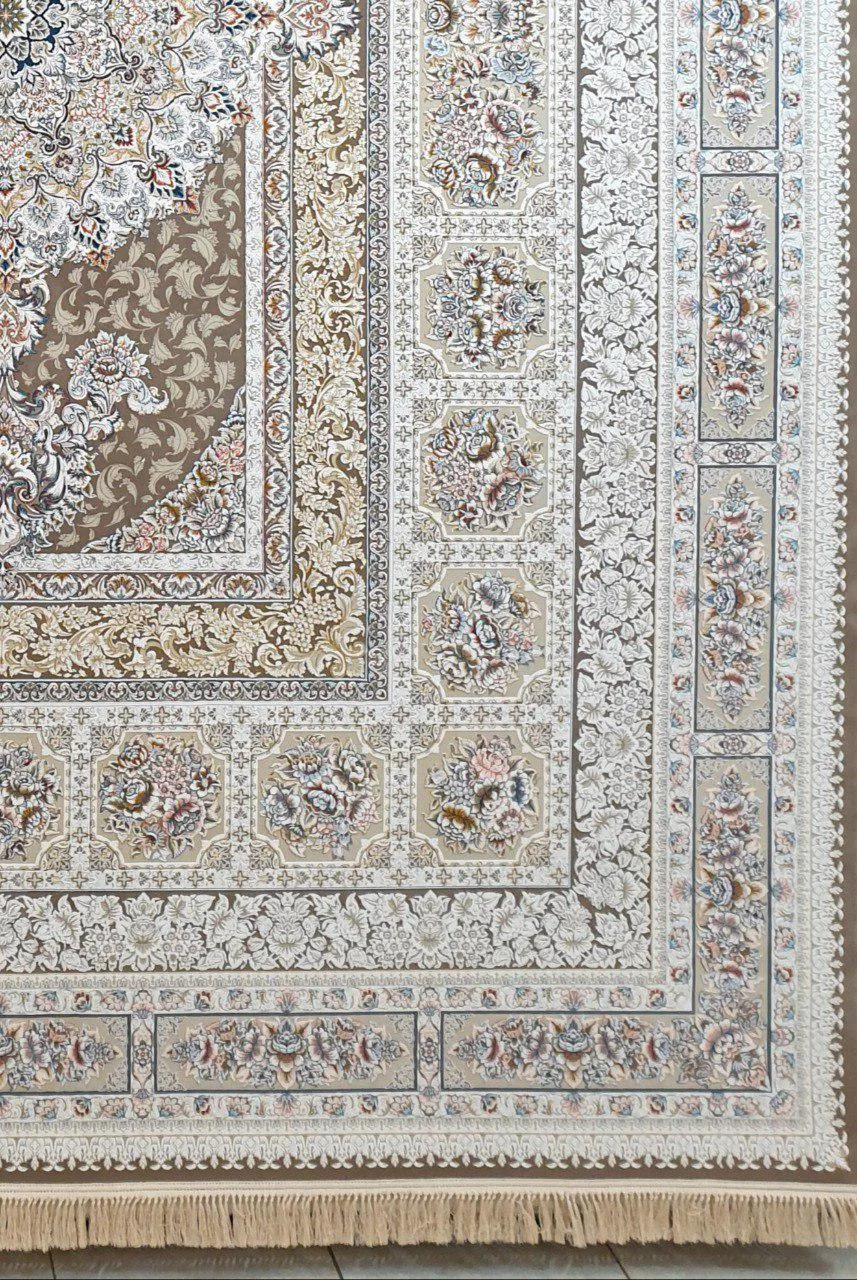 فرش 1200 شانه گل برجسته نقشه اخگر زمینه نسکافه ای