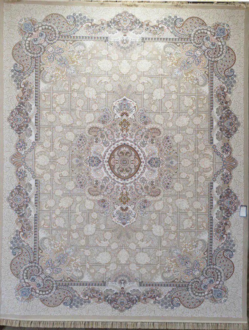 فرش 1200 شانه گل برجسته نقشه ترمه زمینه دلفینی