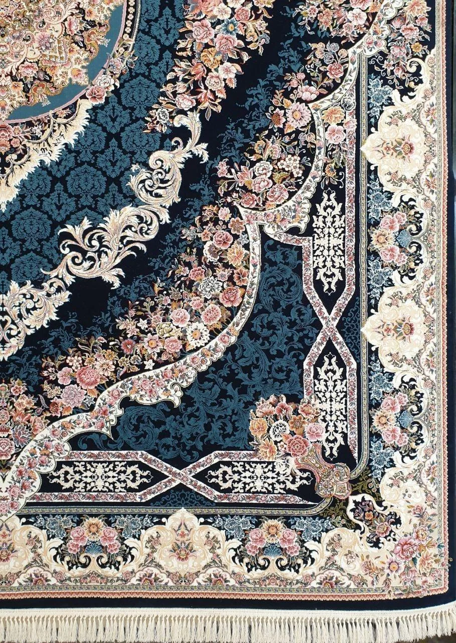 فرش 700 شانه گل برجسته نقشه آوا زمینه سرمه ای