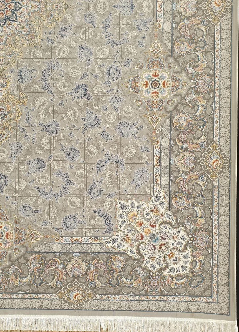 فرش 1200 شانه گل برجسته نقشه سارینا زمینه نقره ای