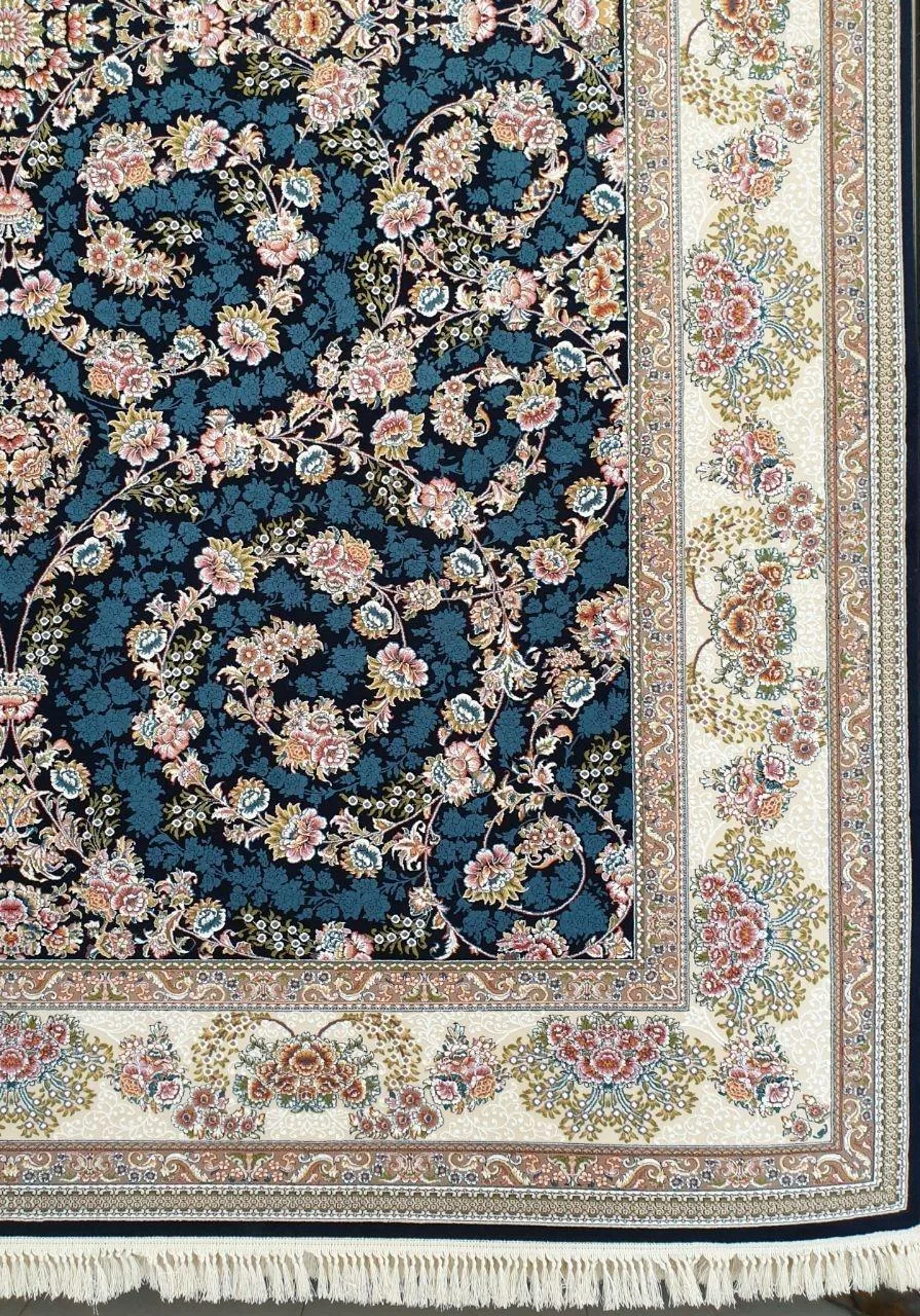 فرش 700 شانه گل برجسته نقشه شاهان زمینه سرمه ای