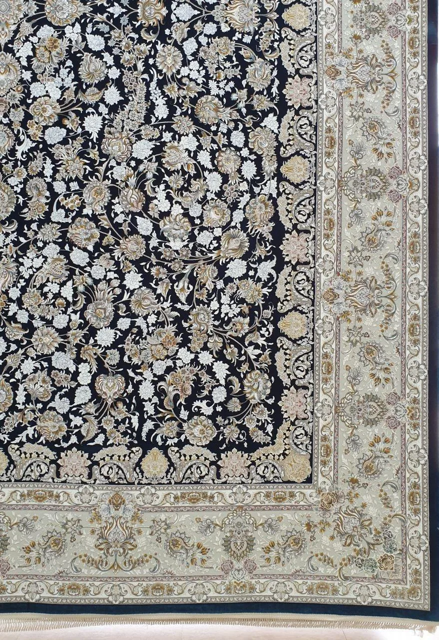فرش 1500 شانه گل برجسته نقشه شادمهر زمینه سرمه ای