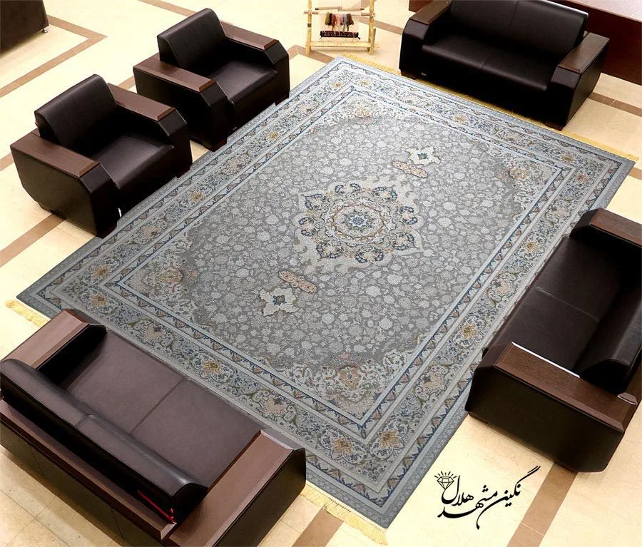 فرش 1500 شانه گل برجسته نقشه درسا کد 15004 زمینه نقره ای