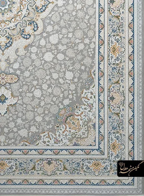 فرش 1500 شانه گل برجسته نقشه درسا کد 15004 زمینه نقره ای